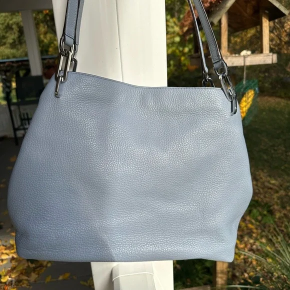Michael Kors Leighton Light Blue Leather Shoulder Bag with Silver Studs/hardware
